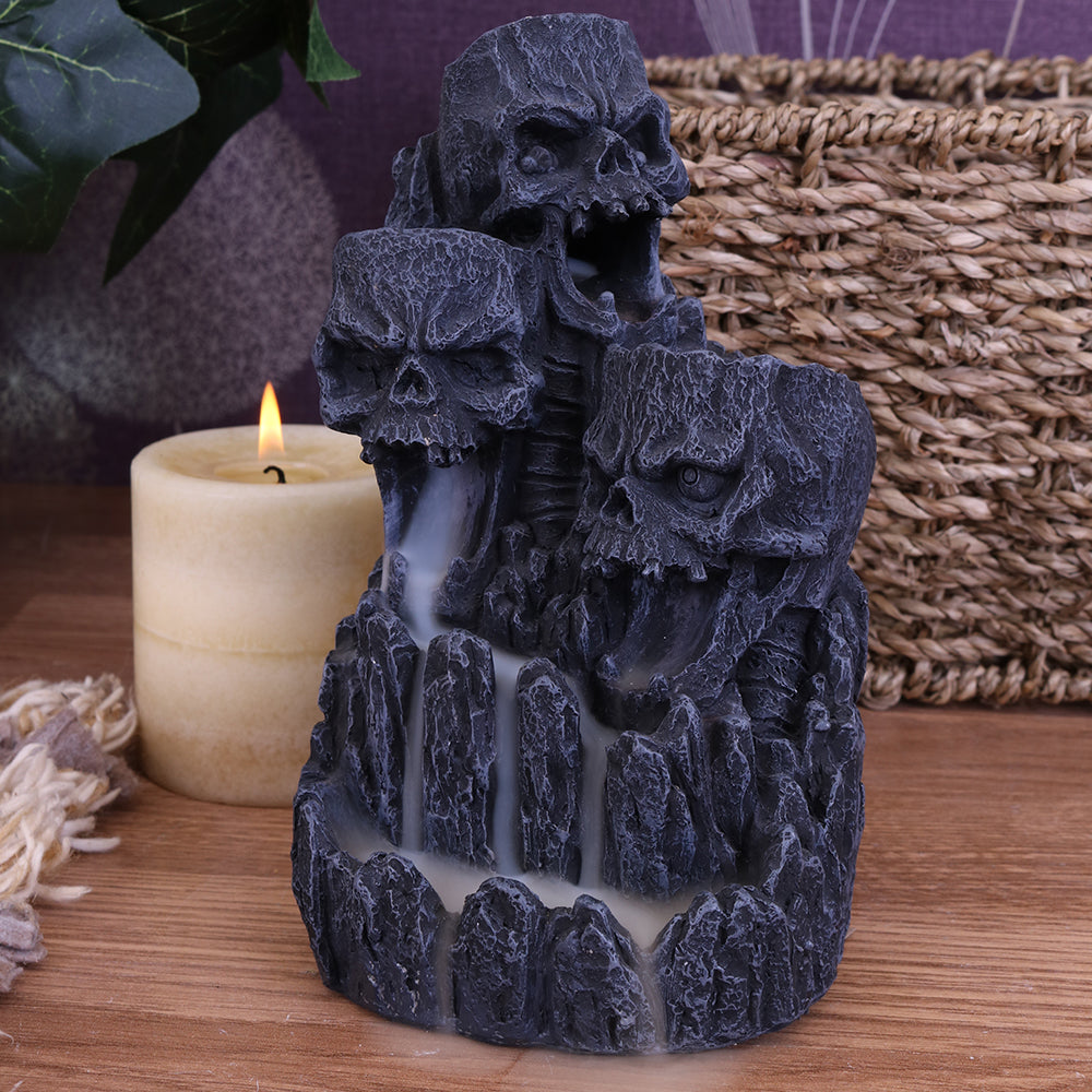 Skull Mountain Backflow Incense Burner – lifestyle shot showing smoke waterfall effect