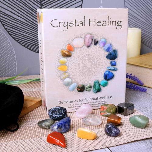 Crystal Healing Gemstone Set – lifestyle shot with stones displayed outside box