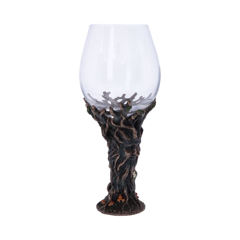 Green Man Wine Glass - face and ivy detail close up