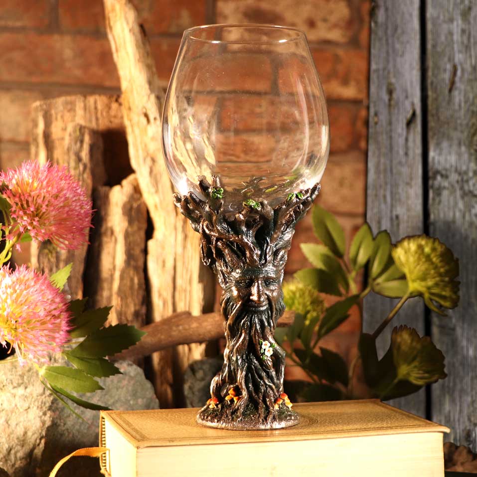 Green Man Wine Glass - lifestyle shot with flowers