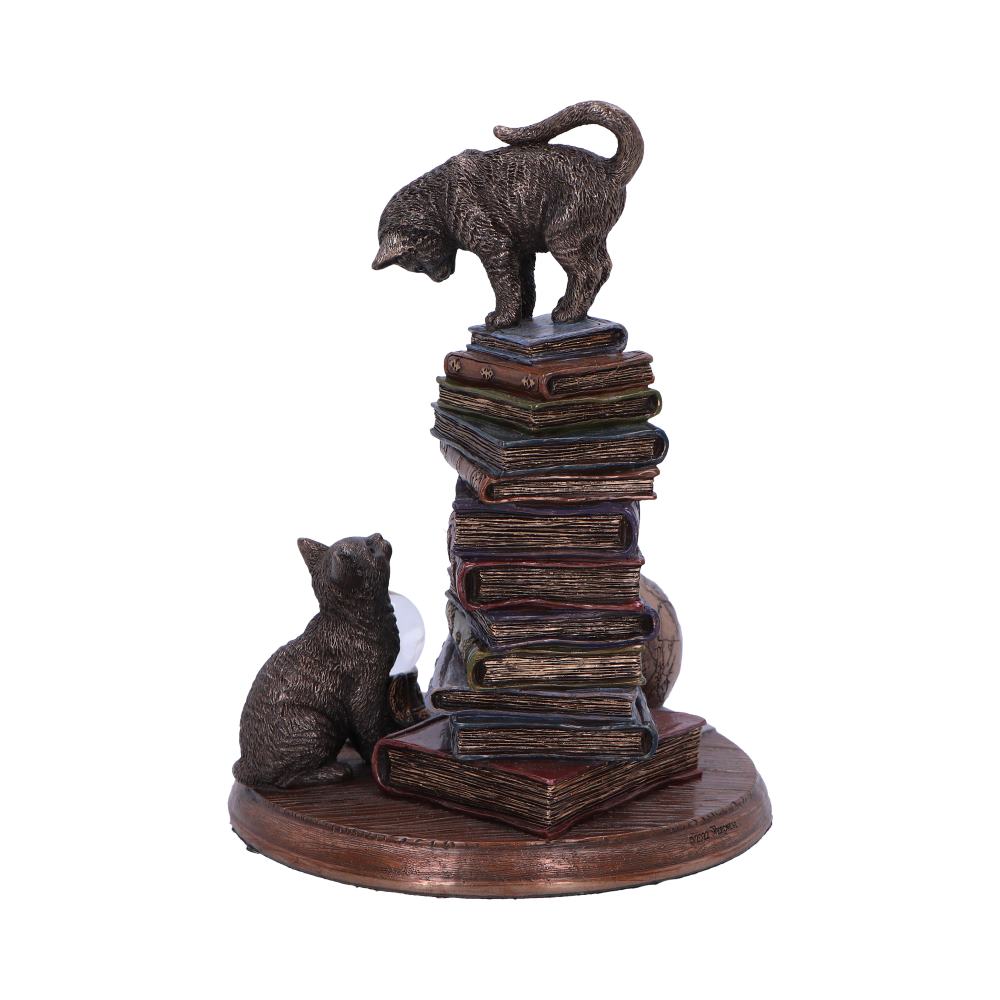 Witch's Familiar Cats and Books Figurine - side view showing crystal ball
