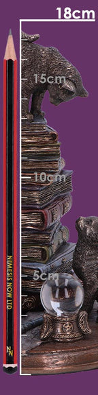 Witch's Familiar Cats and Books Figurine - size reference image