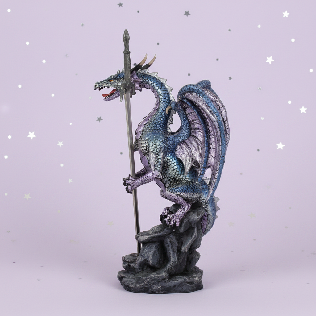 Dragon — side profile, silver stars