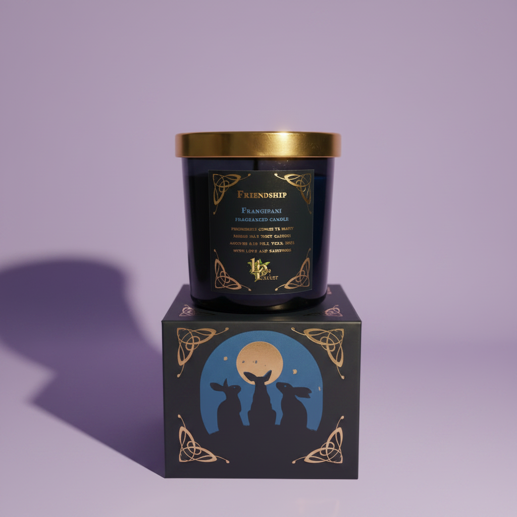 Friendship - candle and box front, lavender background
