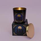 Friendship - lit candle on box, lavender background