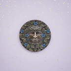 Green Man Plaque — centred, gold stars