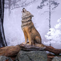 Howling Wolf Figurine - lifestyle shot in misty winter forest setting