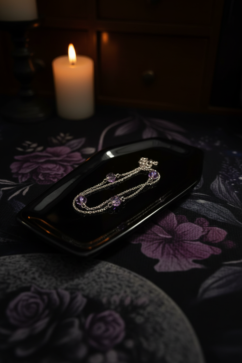 Black Coffin Trinket Dish | Gothic Ceramic Jewellery Dish | The Crooked Moon