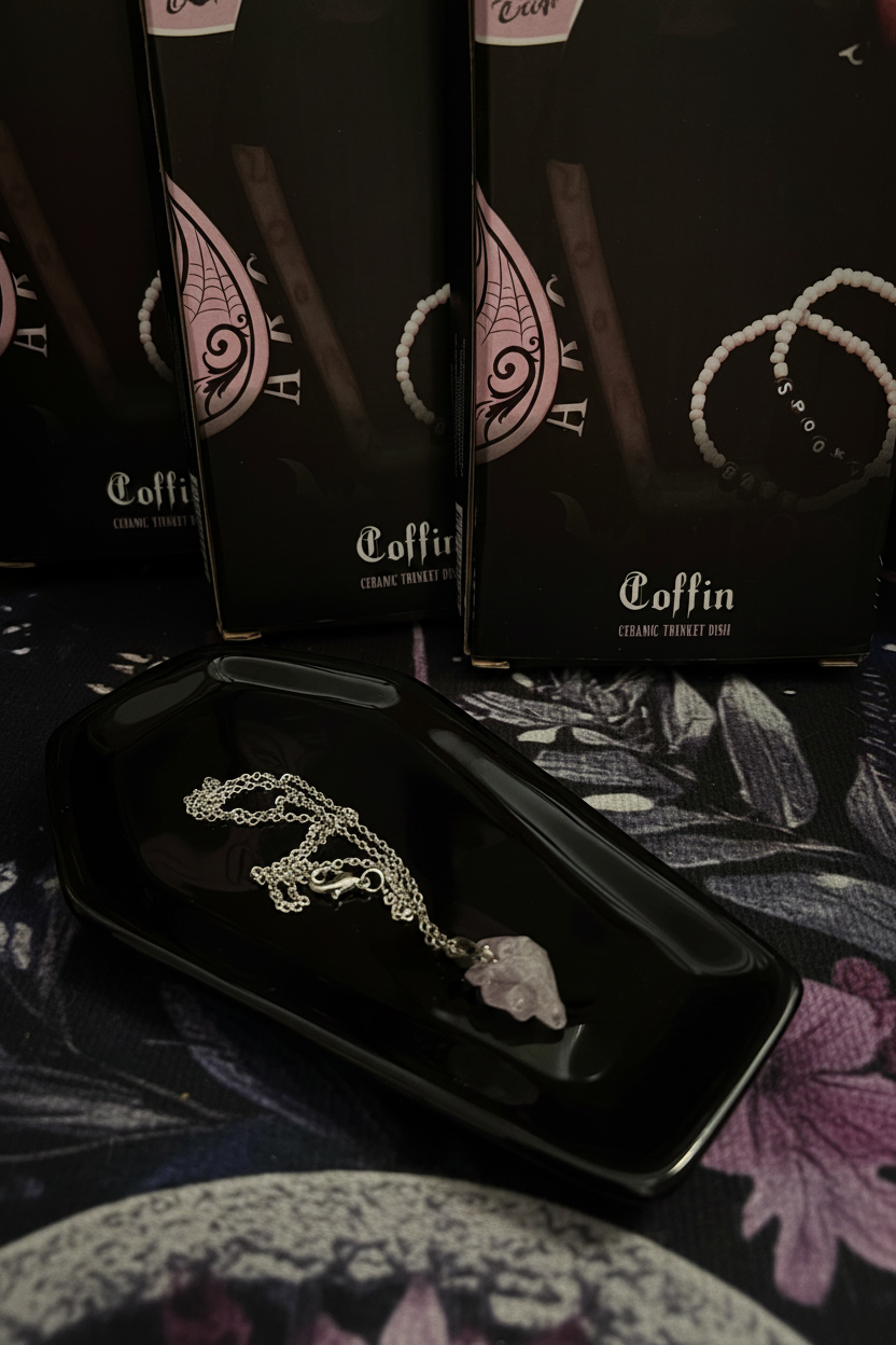 Black Coffin Trinket Dish | Gothic Ceramic Jewellery Dish | The Crooked Moon