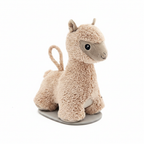 Sandy beige alpaca plush doorstop on a clean white background, professional product photography