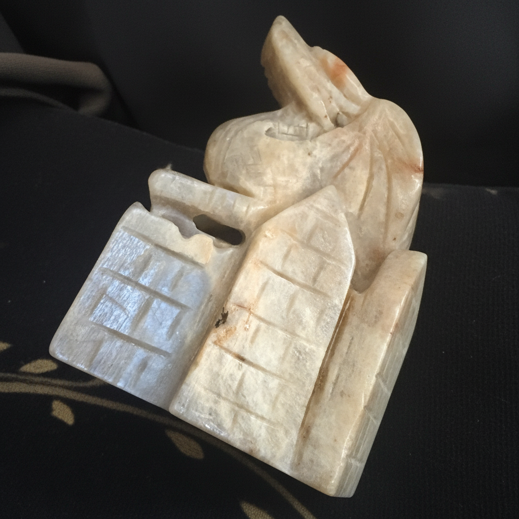 Close-up of the moonstone dragon and carved castle details