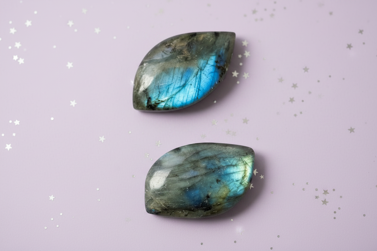 Labradorite Flash Pair - single stone, pale purple stars