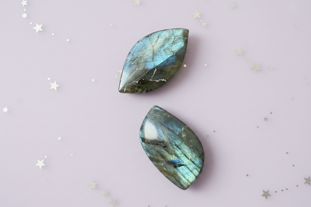 Labradorite Flash Pair - stone 3, pale purple stars