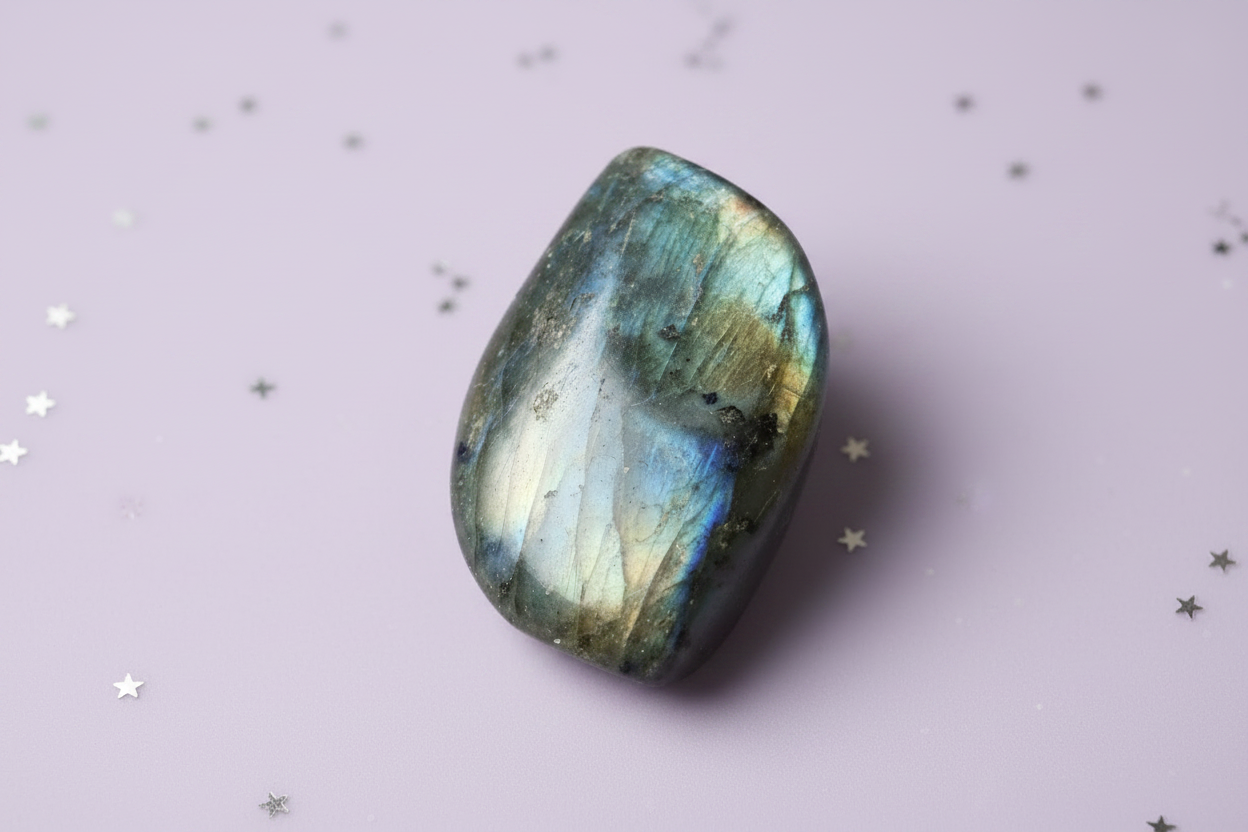 Labradorite Flash Pair - stone 6, pale purple stars