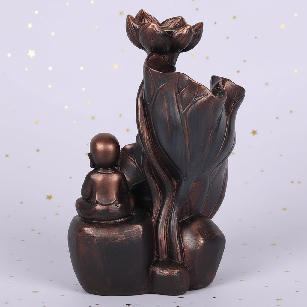 Little Monk Incense Burner — back, gold stars