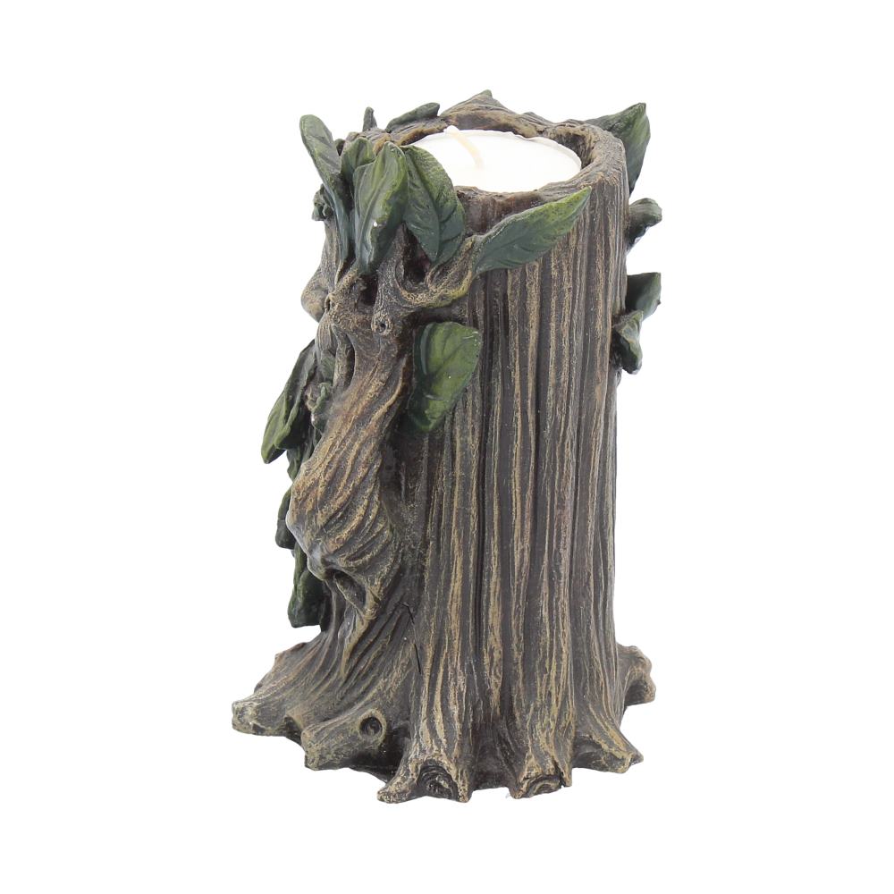 Green Man Tealight Candle Holder - side view showing leaf detail