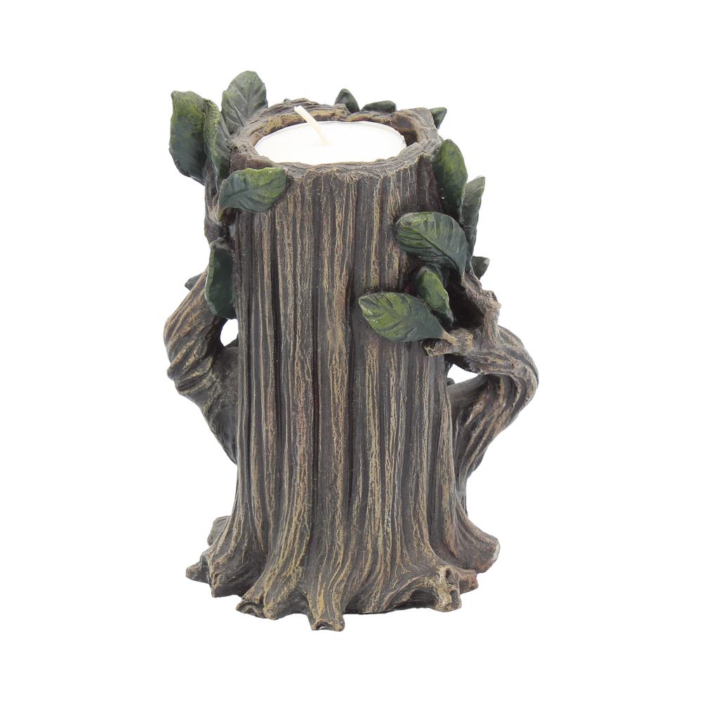 Green Man Tealight Candle Holder - rear view showing plain bark