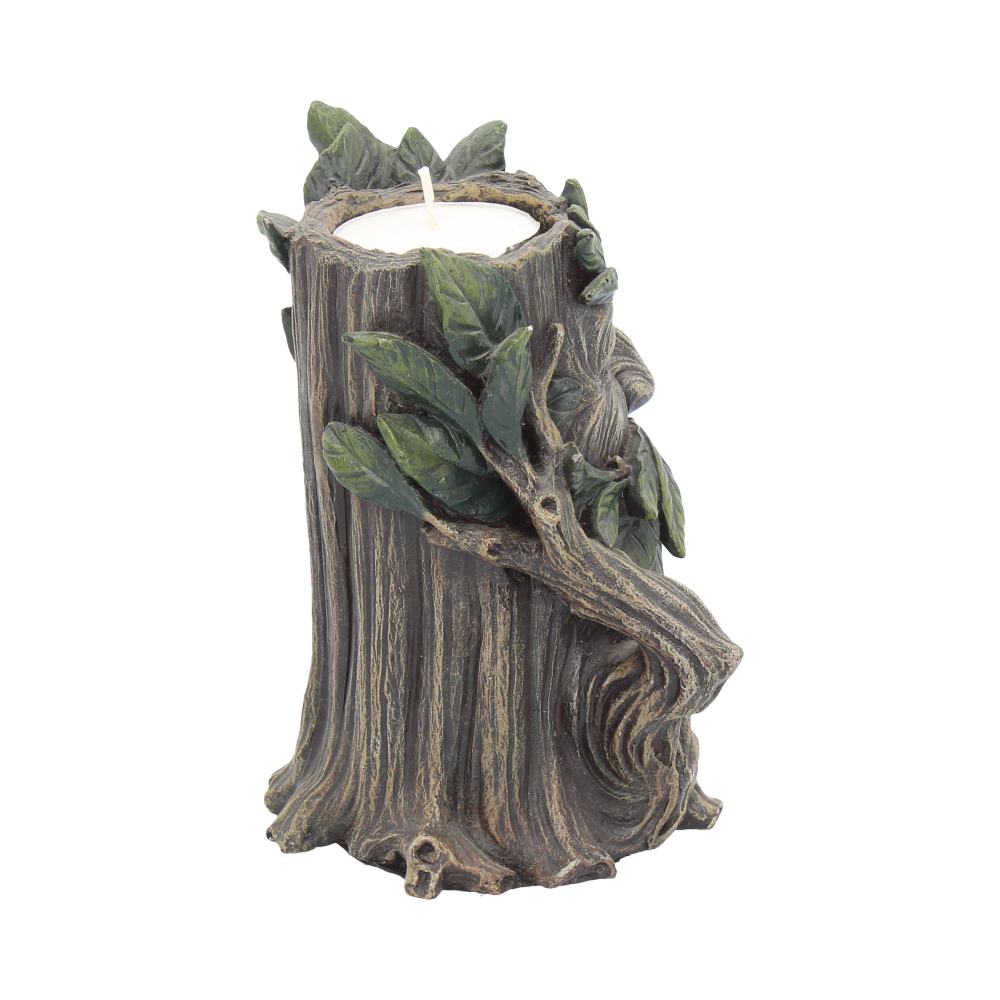 Green Man Tealight Candle Holder - three quarter view with branch detail