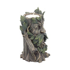 Green Man Tealight Candle Holder - front face close up with leaves