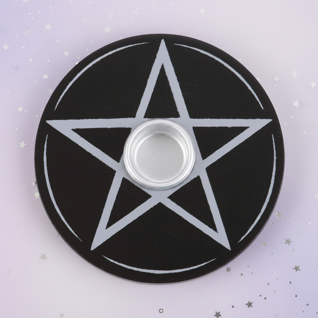 Pentagram Candle Holder - top down, pale purple stars