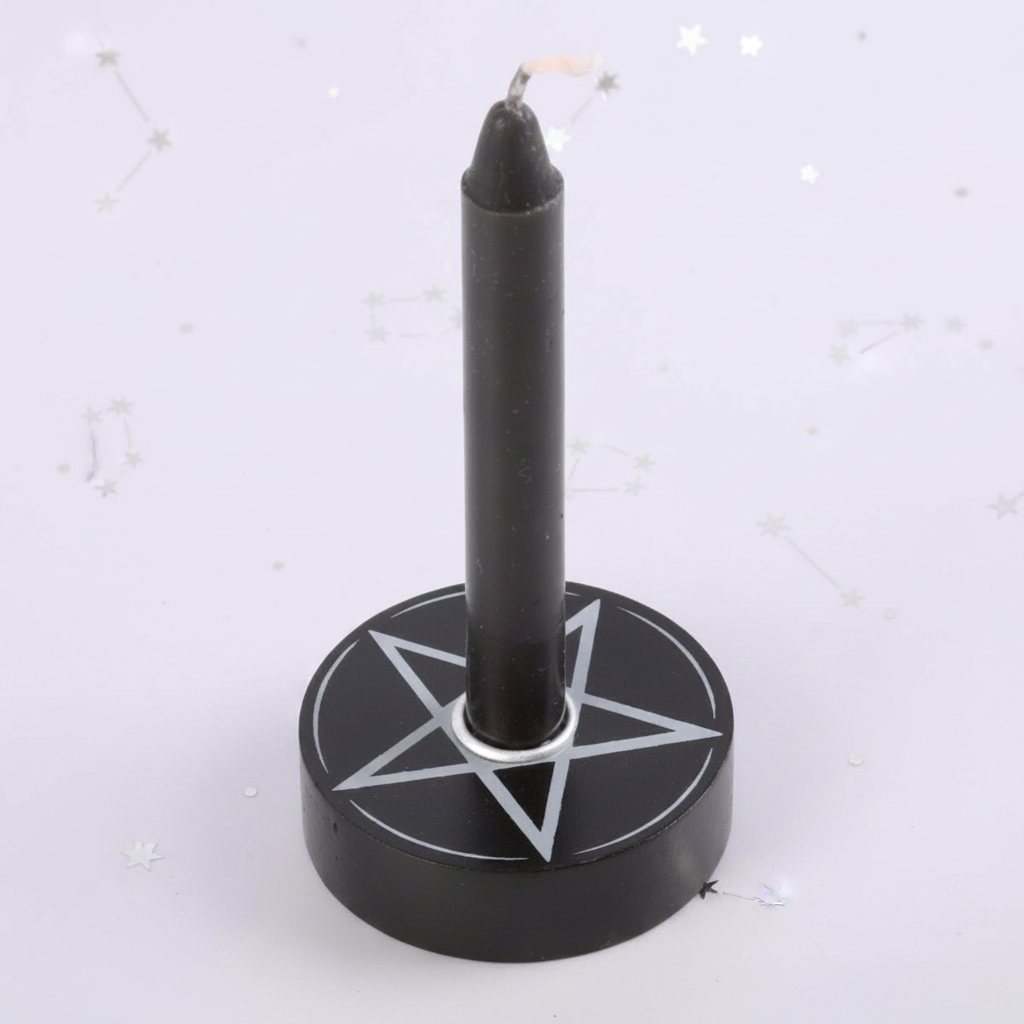 Pentagram Candle Holder - with candle, pale purple stars