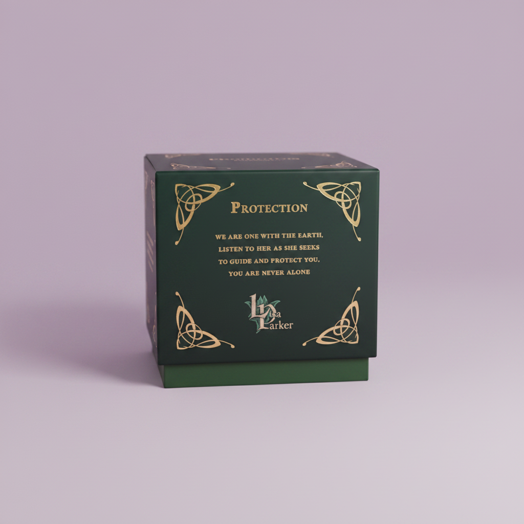 Protection Candle - back of box, lavender background