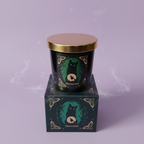 Protection Candle - jar on box with smoke, lavender background