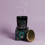 Protection Candle - jar with lid off and smoke, lavender background