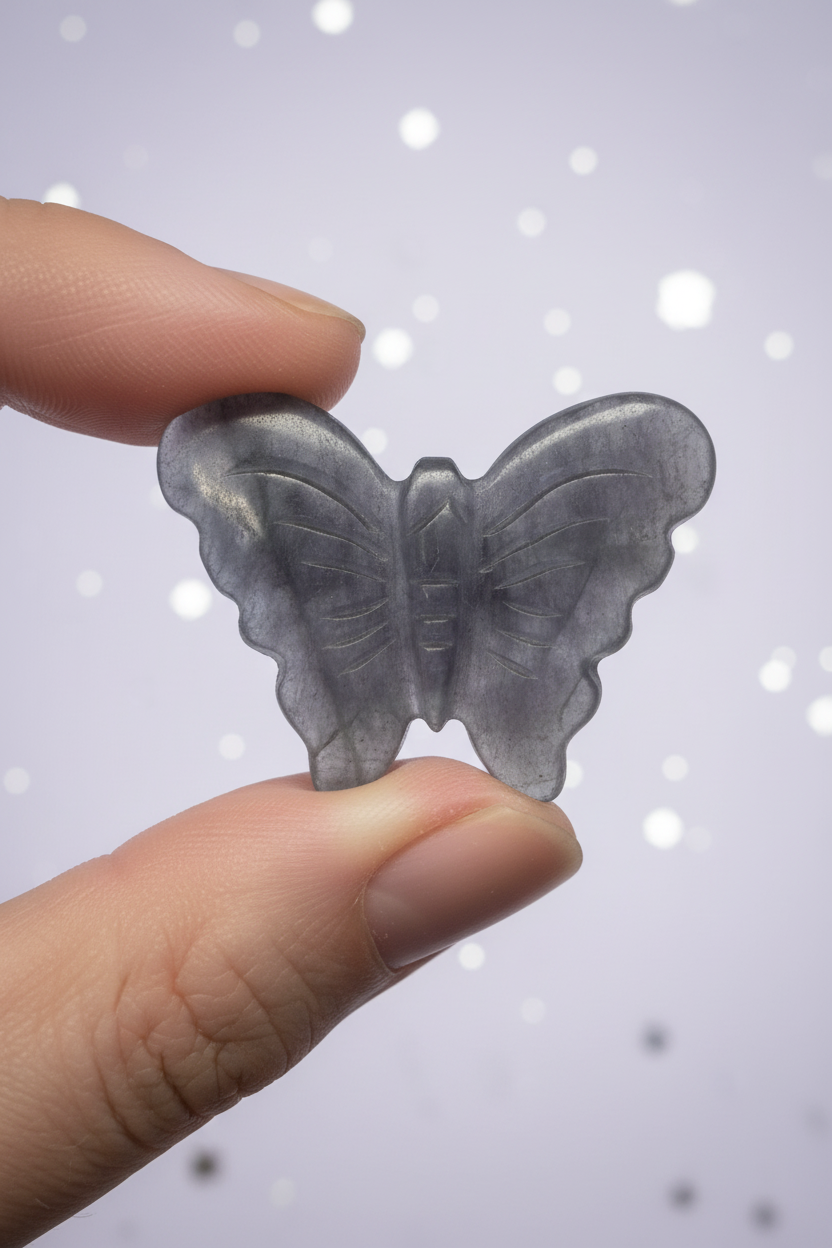 Rainbow Fluorite Butterfly Small - front wing detail, pale purple stars