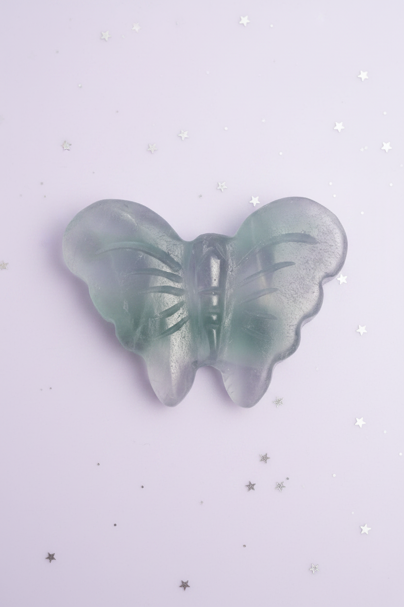 Rainbow Fluorite Butterfly Small - top down, pale purple stars