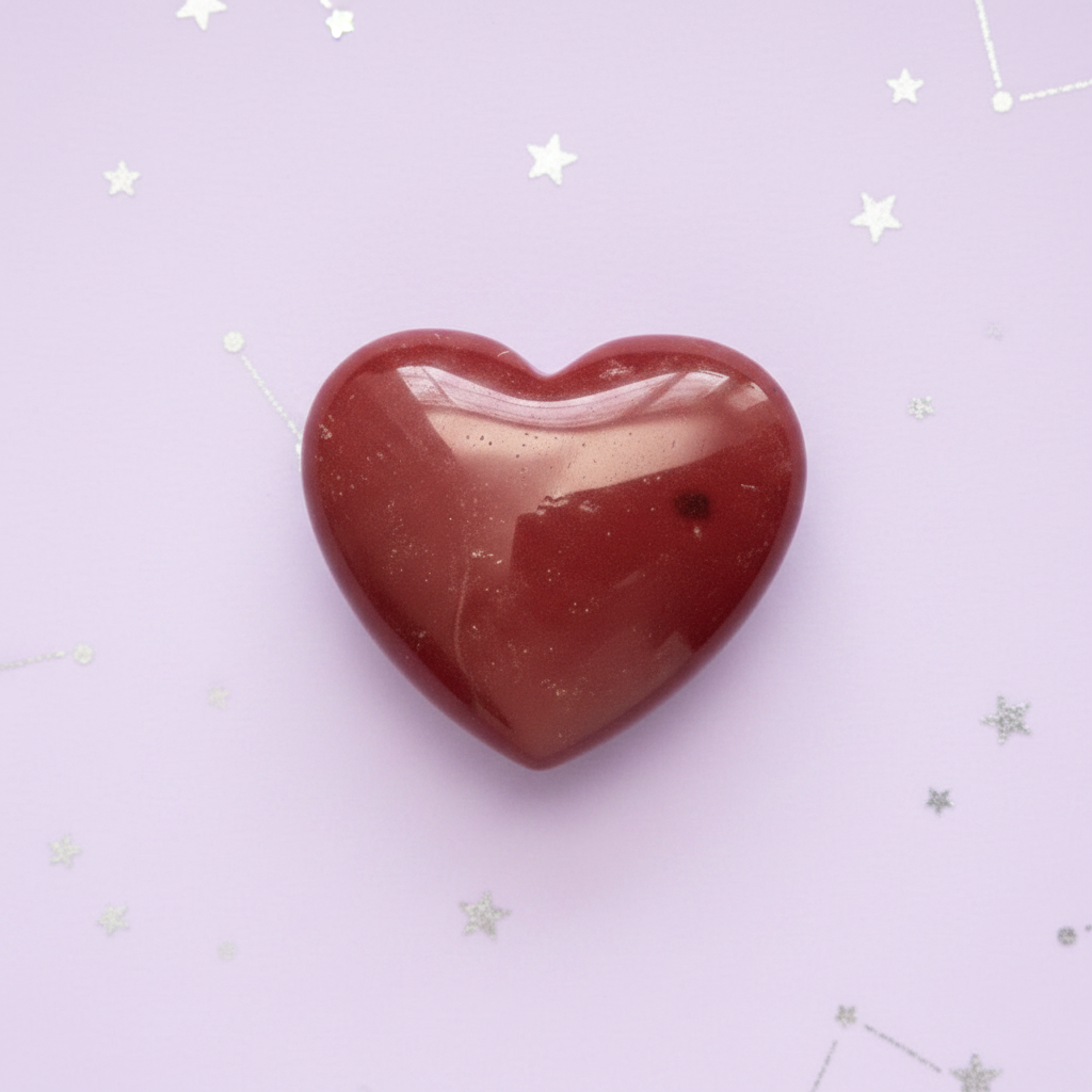 Red Jasper Heart - centred, pale purple stars