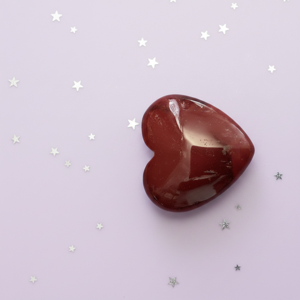 Red Jasper Heart - offset angle, pale purple stars