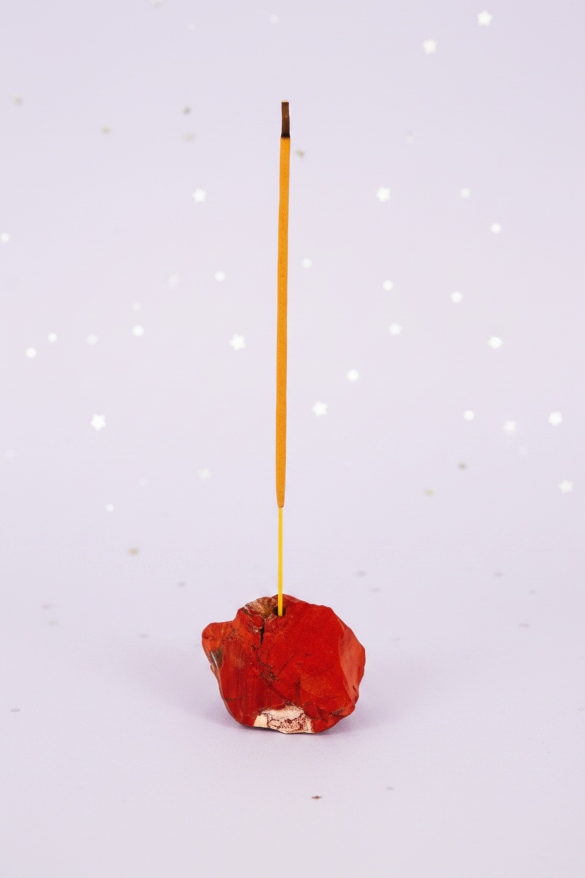 Red Jasper Incense Holder - pale purple stars