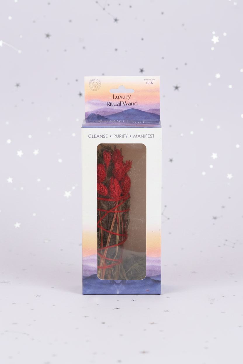 Ritual Wand - front in box, pale purple stars