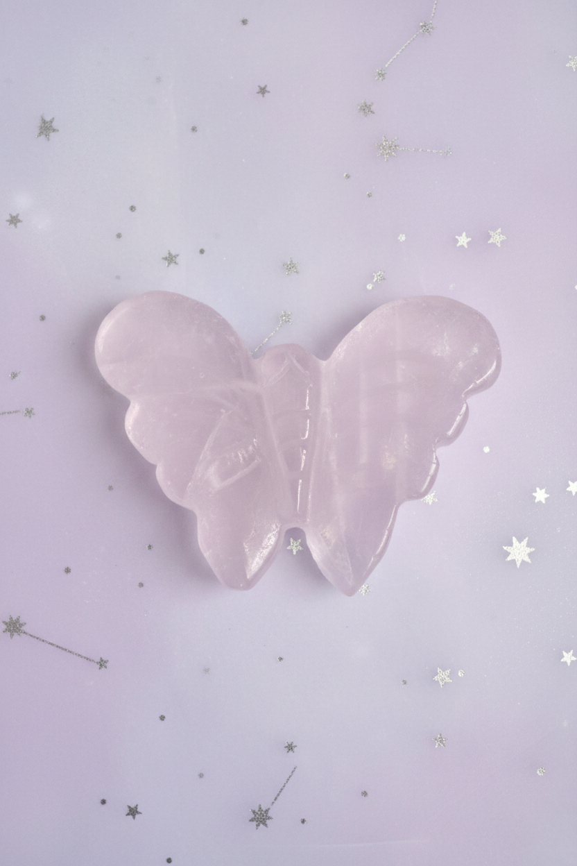 Rose Quartz Butterfly - pale purple with silver stars, image 1