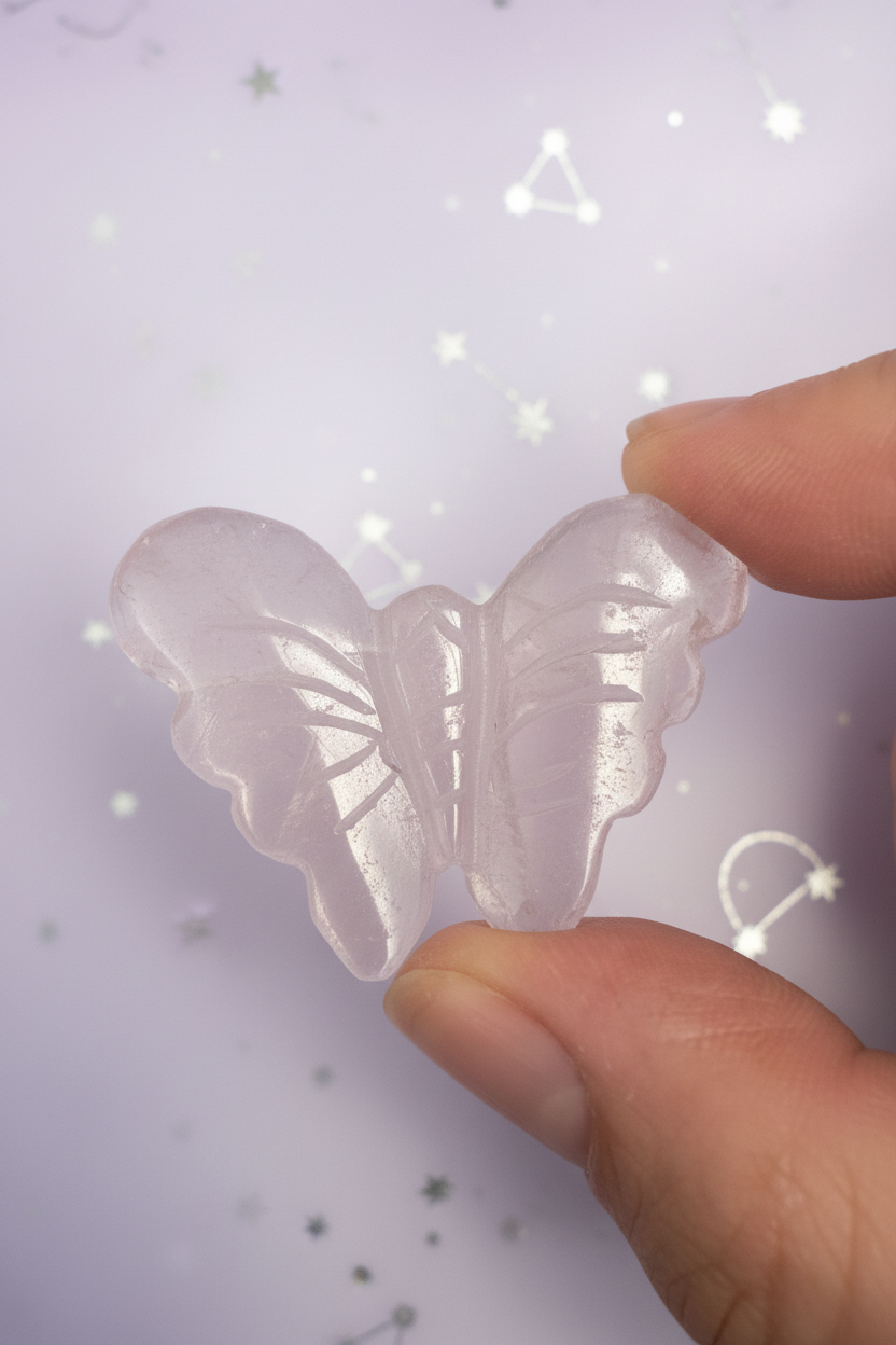 Rose Quartz Butterfly - pale purple with silver stars, image 3