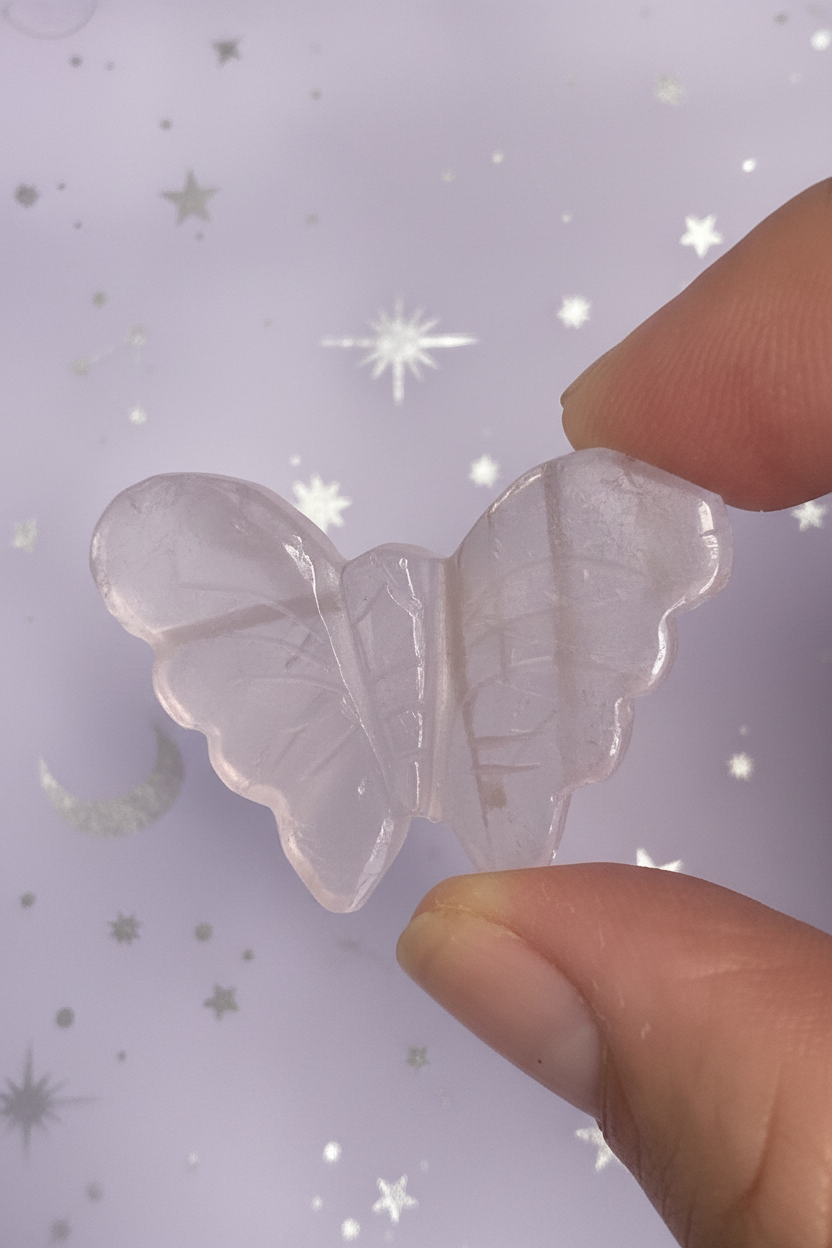 Rose Quartz Butterfly - pale purple with silver stars, image 4