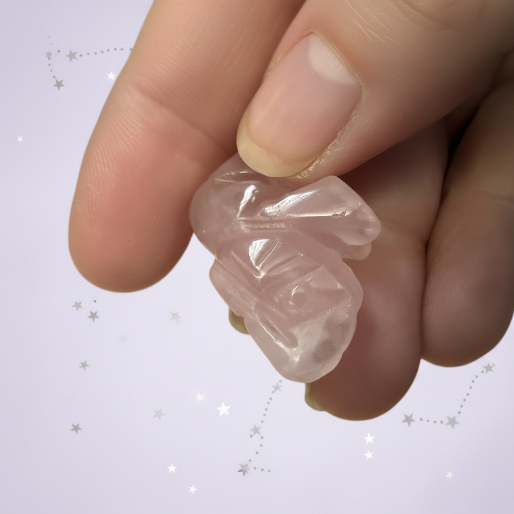 Rose Quartz Elephant - back grip, pale purple stars