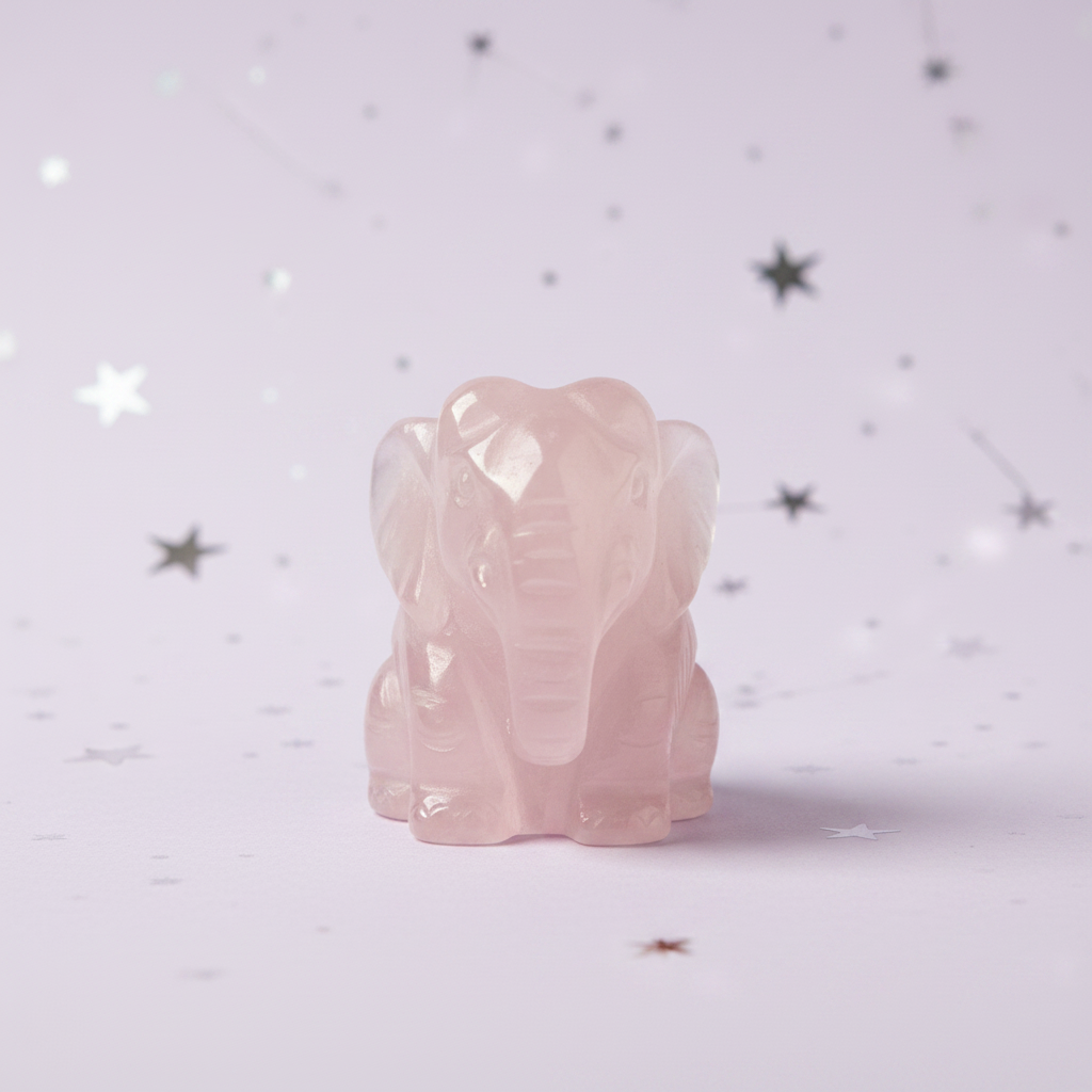 Rose Quartz Elephant - front standing, pale purple stars