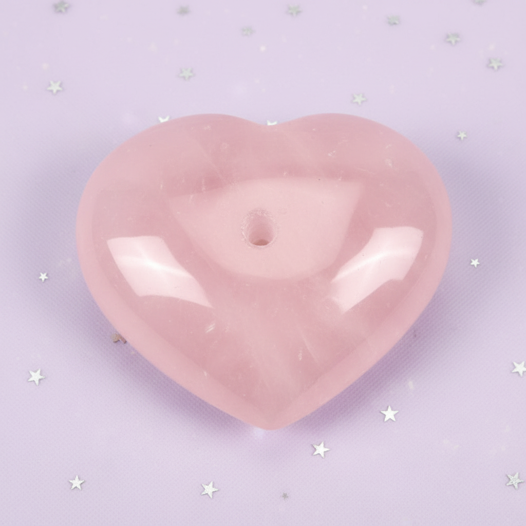 Rose Quartz Heart Incense Holder close up — pale purple stars