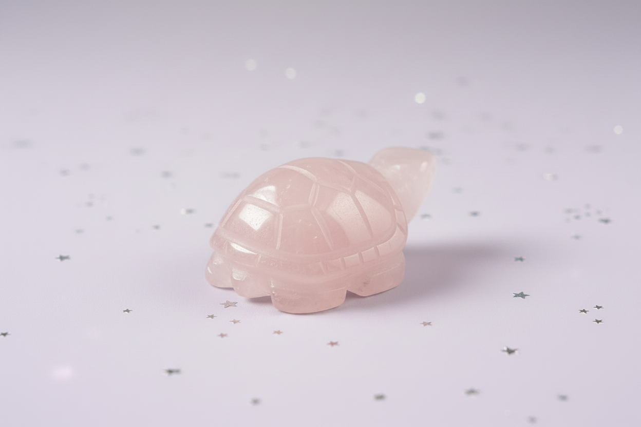 Rose Quartz Turtle - side profile, pale purple stars