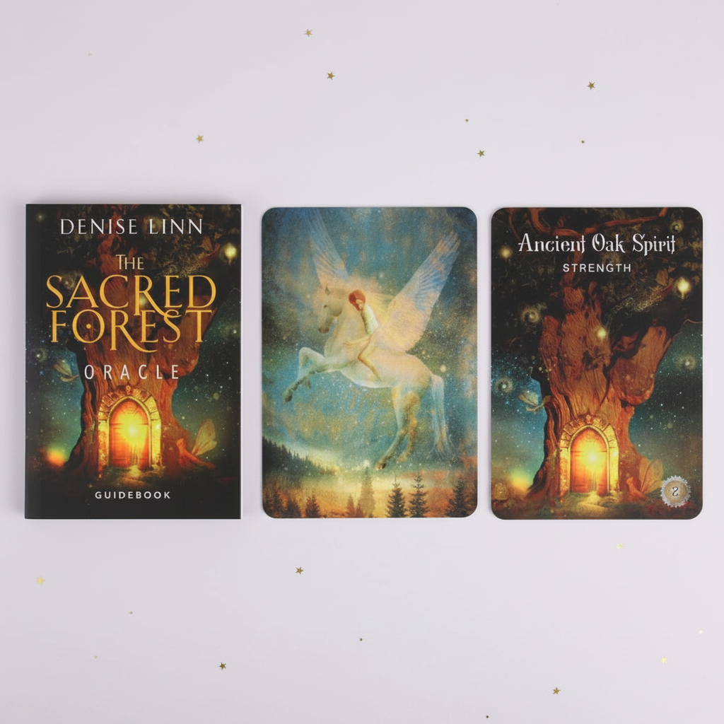 Sacred Forest Oracle — guidebook and cards, gold stars