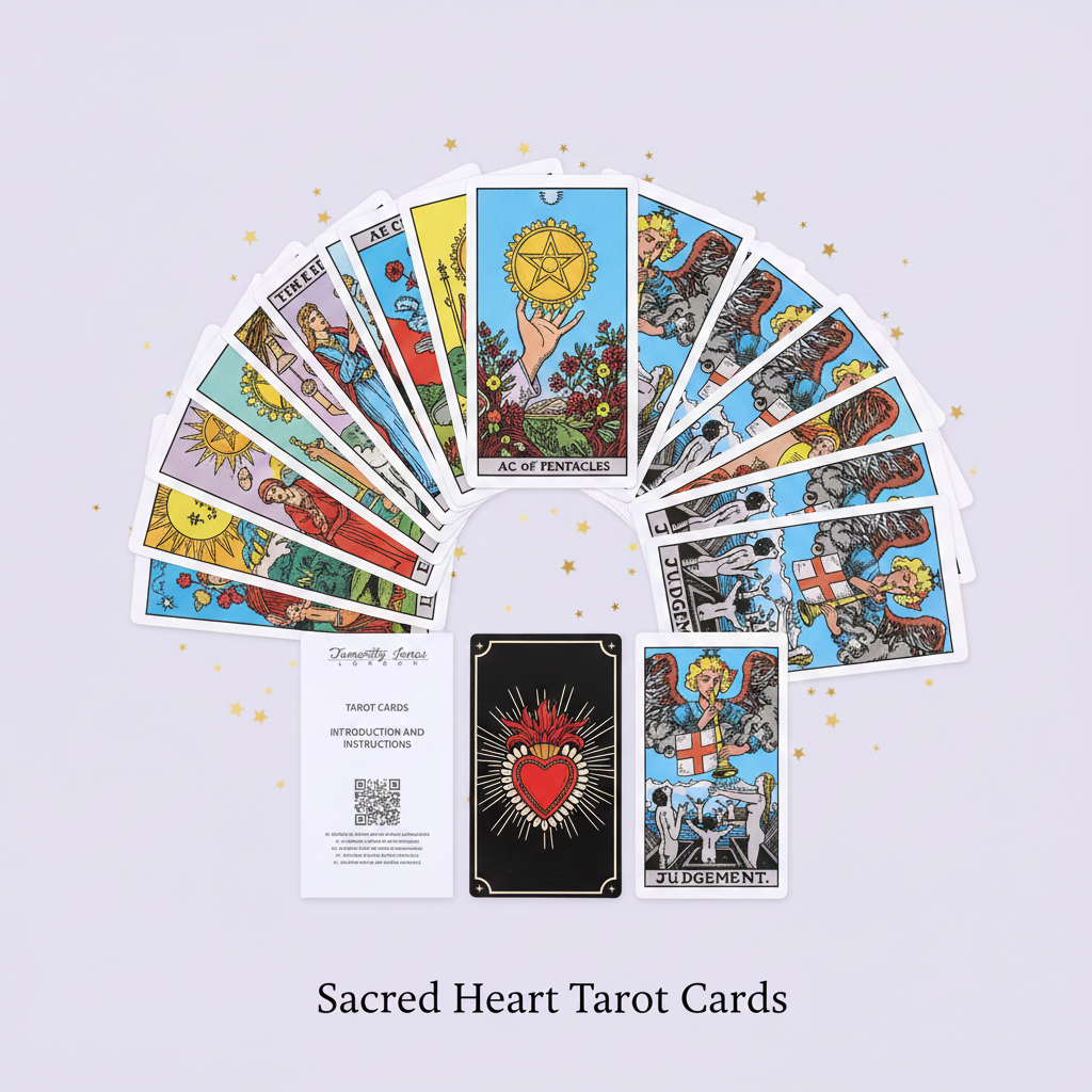 Sacred Heart Tarot — card fan, gold stars