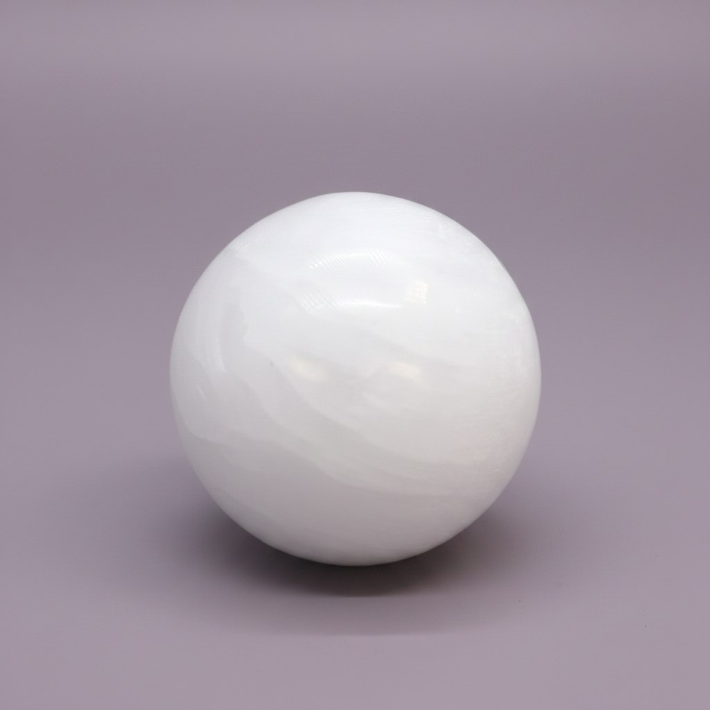 Selenite Sphere - on surface, purple background