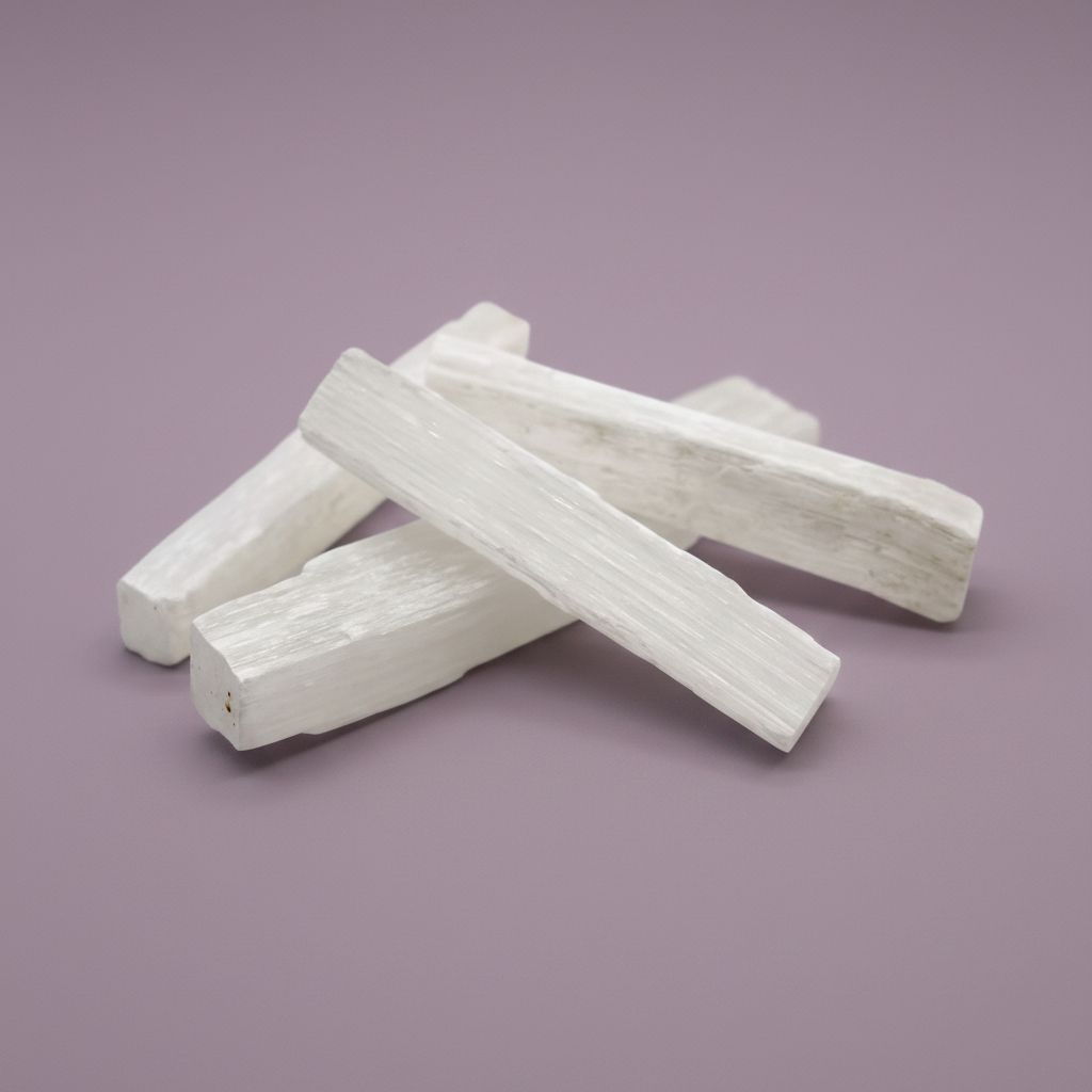 Selenite Stick - stacked, purple background