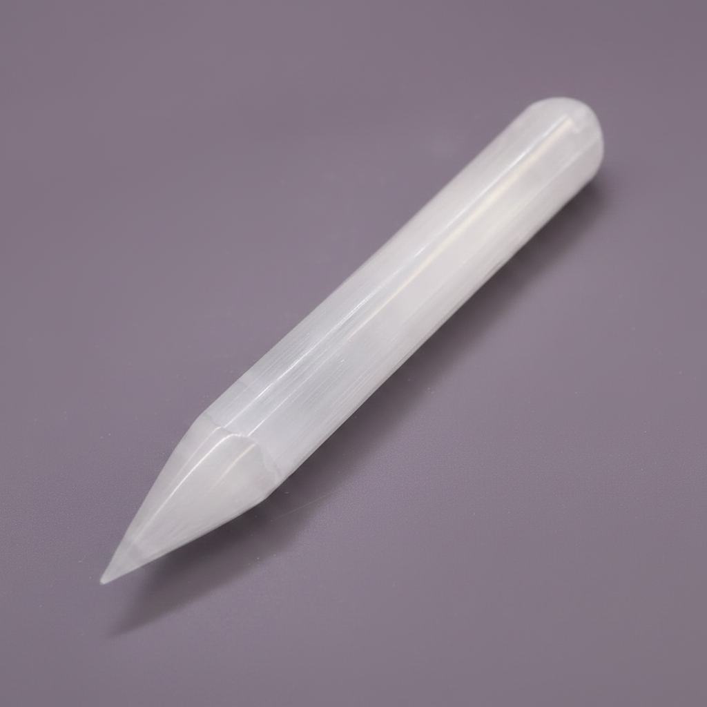 Selenite Wand - diagonal, purple background