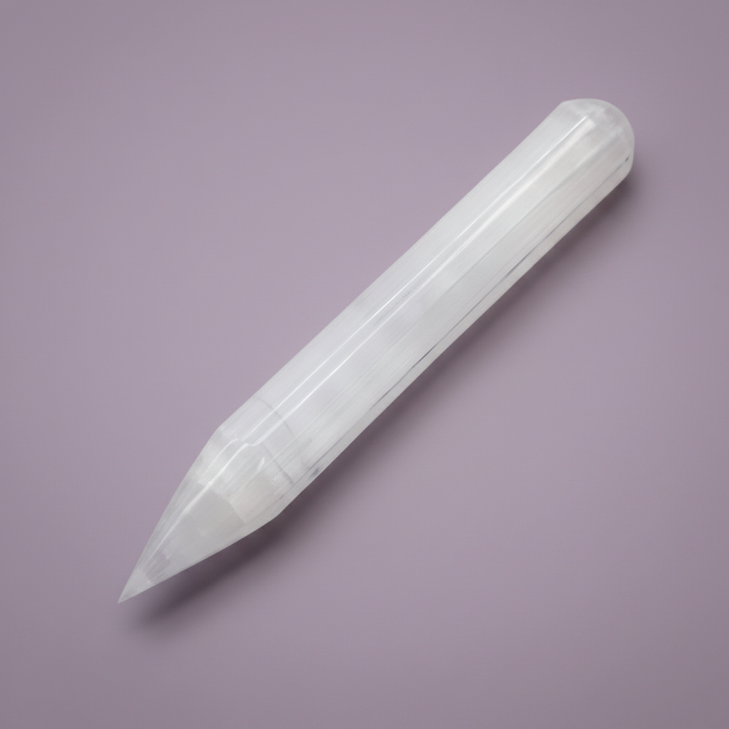 Selenite Wand - plain, purple background