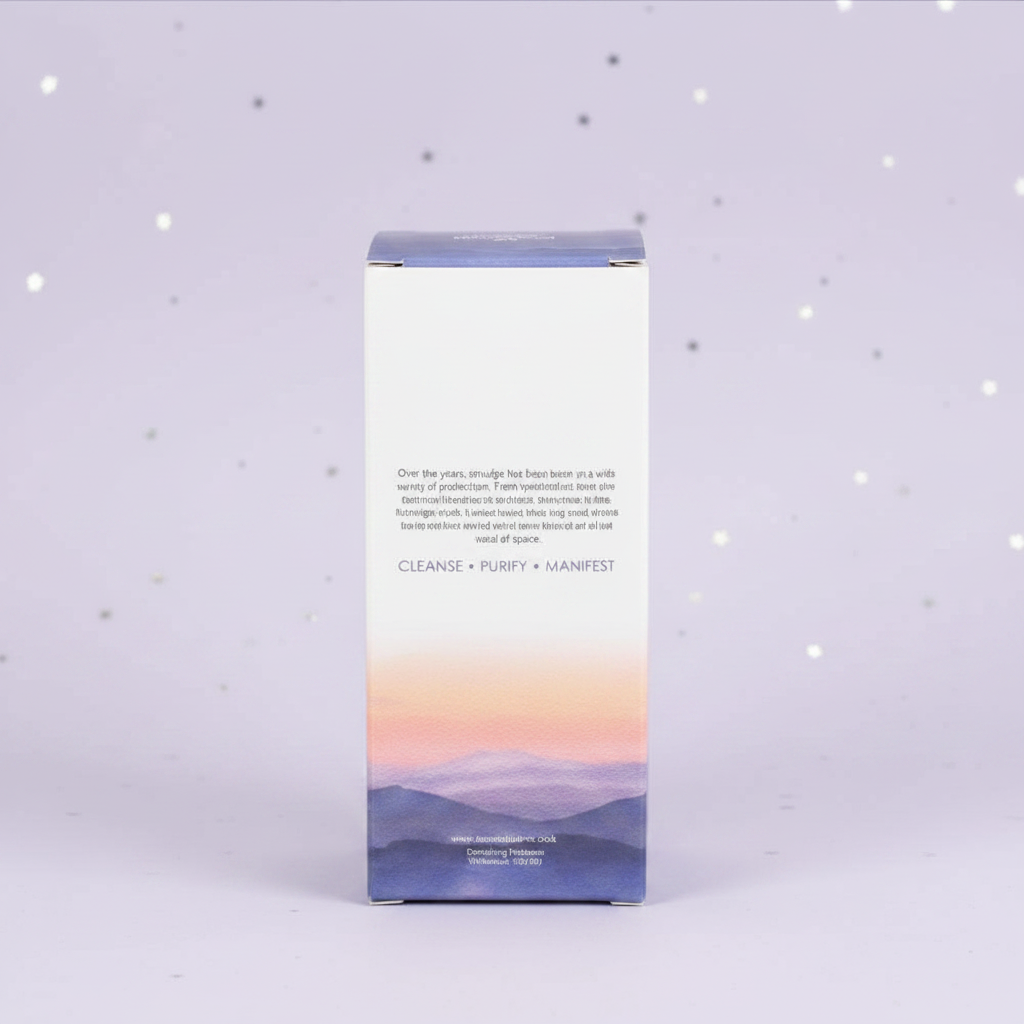 Smudge Stick Box — Back view on pale purple stars