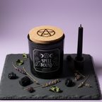 Spell Bound - jar on slate with herbs, lavender background