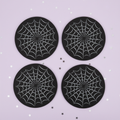 Spiderweb Coasters — flat lay, silver stars